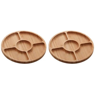 Kit 2 Petisqueiras de Bambu 5 Divisórias 25cm Lyor Round Aperitivos Tábua Redonda Servir Petiscos