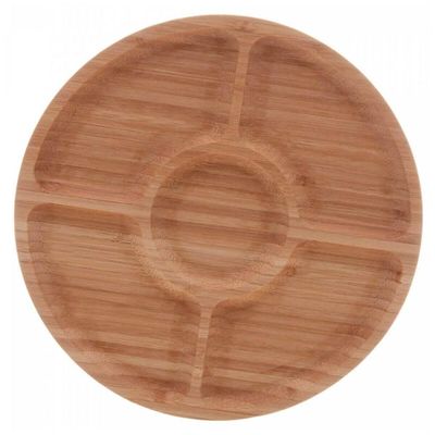 Kit 2 Petisqueiras de Bambu 5 Divisórias 25cm Lyor Round Aperitivos Tábua Redonda Servir Petiscos