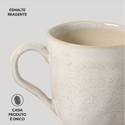 Conjunto 4 Canecas 273ml Cerâmica Porto Brasil Xícaras Resistentes Off White