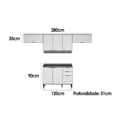 Cozinha Completa Alpha 4 Peças (3Aéreos+1Balcão) C4P181 Branco - Carraro