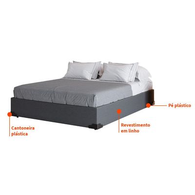 Base para Cama Box Casal Joe Linho (36x138x188) Grafite