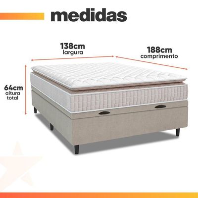 Cama Box Baú Colchão Casal Molas Ensacadas City Pillow Top 138x64cm Branco/Bege Hellen