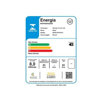 Frigobar Branco 93L Inverter Bivolt Midea MDRD142FGD013 Bivolt