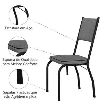 Conjunto Com 4 Cadeiras Diana Preto/platina Artefamol Preto/platina