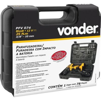 Parafusadeira Furadeira à Bateria 12V Com Imp Kit Com 74 Peç