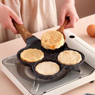 Frigideira 4 Ovos Antiaderente Com Alça Hamburguer Panqueca Cozinha Preto