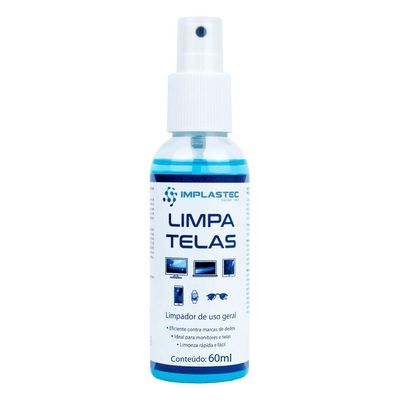 Limpa Telas Implastec, Limpeza De Notebooks, Tvs, Tablets, Monitores, Celular E Outros - 60ml