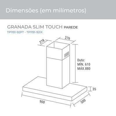 Coifa De Parede Granada Slim Touch Inox 90cm 110V
