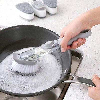 Escova De Limpeza 2 Em 1 Dispenser Detergente Lava Louça
