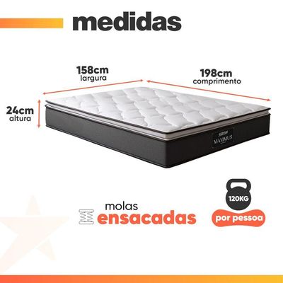 Cama Box Baú Queen Molas Ensacadas 158x198x69cm Cinza/P&B