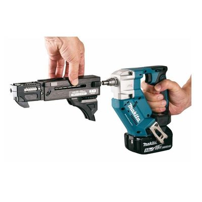 Parafusadeira Auto Alimentacao Sem Fio 18v Com 2 Baterias Carregador Maleta 5 Bit Dfr551rtj Makita