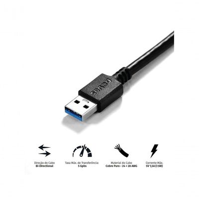 Cabo Impressora E Hd Externo Usb A 3.0 Macho Usb B 3.0 Macho 28awg Puro Cobre 3 Metros