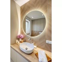 Espelho Redondo De Parede Para Banheiro Com Led Claro 80x80 Com Fonte Bivolt Branca