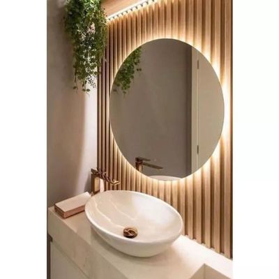 Espelho Redondo De Parede Para Banheiro Com Led Amarelo 60x60 Com Bateria Amarelo