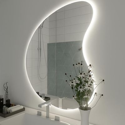 Espelho 65x47 Com Led Claro Organico Forma Irregular Com Fonte Bivolt Branca