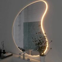 Espelho 60x40 Com Led Amarelo Organico Forma Irregular Com Fonte Bivolt Amarelo