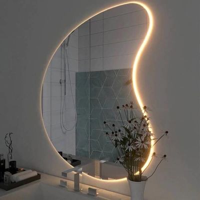 Espelho 60x40 Com Led Amarelo Organico Forma Irregular Com Fonte Bivolt Amarelo