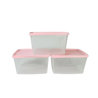 Kit 3 Potes Retangulares 500ml Plasvale Rosa