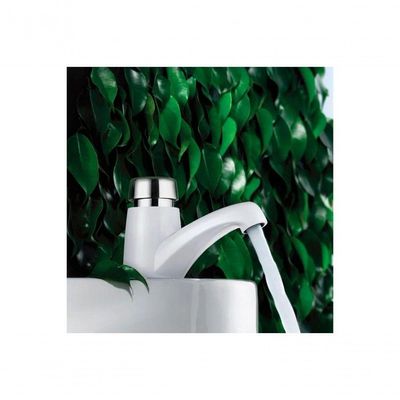 Torneira De Fechamento Automático Para Lavatório De Mesa Eco Fortti Branca E Cromada