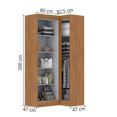 Guarda Roupas Modulado De Canto Madrid Com 3 Portas Maxel Madeirado/off White
