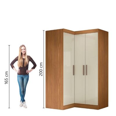 Guarda Roupas Modulado De Canto Madrid Com 3 Portas Maxel Madeirado/off White