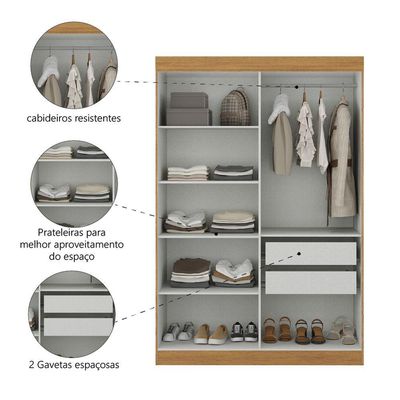 Modulo De Guarda Roupas Para Quarto 4 Portas E 2 Gavetas Madrid Maxel Madeirado/off White