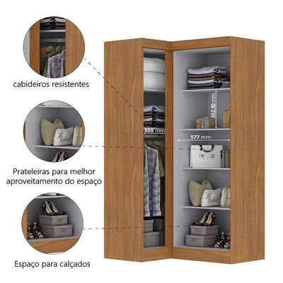 Quarto Modulado De Canto Madrid Com 3 Portas Maxel Madeirado/off White