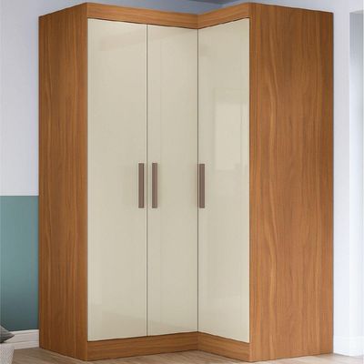 Quarto Modulado De Canto Madrid Com 3 Portas Maxel Madeirado/off White