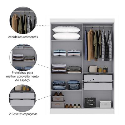 Modulo De Guarda Roupas Para Quarto 4 Portas E 2 Gavetas Madrid Maxel Branco