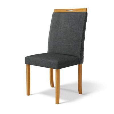 Cadeira Agnes Madeira Maciça Estofada Para Mesa De Jantar Linho Chumbo 406
