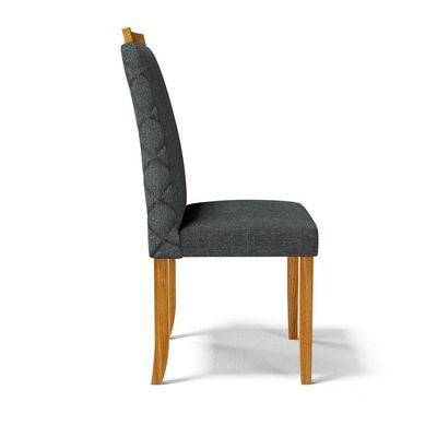 Cadeira Agnes Madeira Maciça Estofada Para Mesa De Jantar Linho Chumbo 406