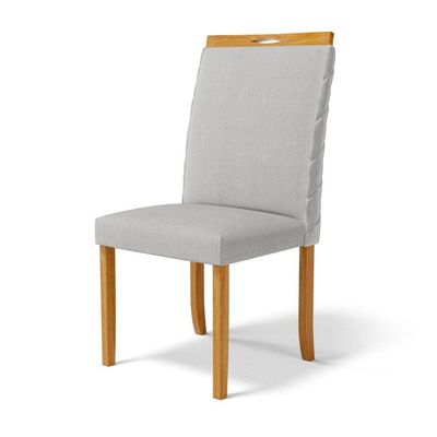 Cadeira Agnes Madeira Maciça Estofada Para Mesa De Jantar Linho Cinza 407