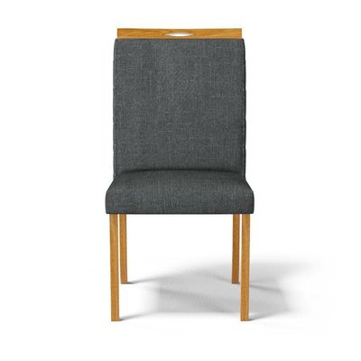 Cadeira Agnes Madeira Maciça Estofada Para Mesa De Jantar Linho Chumbo 406