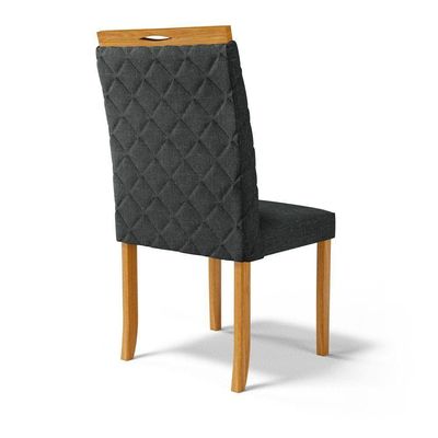 Cadeira Agnes Madeira Maciça Estofada Para Mesa De Jantar Linho Chumbo 406