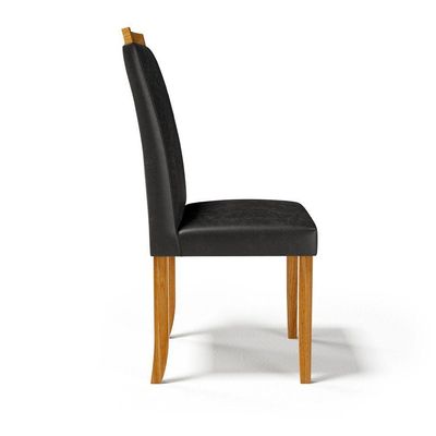 Cadeira Maiara Madeira Maciça Estofada Para Mesa De Jantar Courino Preto 503