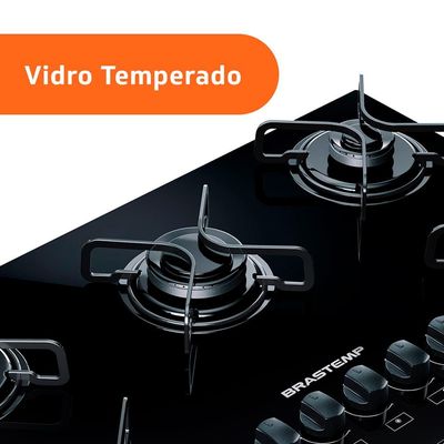 Cooktop a Gás Brastemp BDD75AE 5 Bocas com Vidro Temperado Preto e Acendimento Automático Encaixe Perfeito Bivolt - Preto