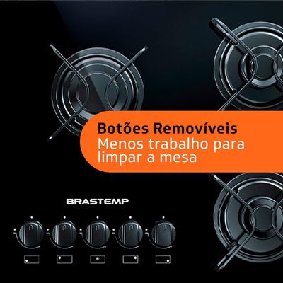 Cooktop a Gás Brastemp BDD75AE 5 Bocas com Vidro Temperado Preto e Acendimento Automático Encaixe Perfeito Bivolt - Preto