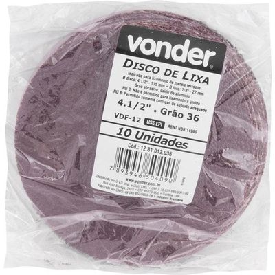 Disco Lixa Fibra 115mm G36 Dvf12 10 Peças - Vonder