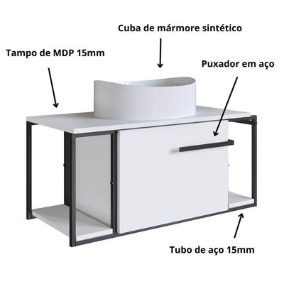 Gabinete Suspenso para Banheiro 80cm P1019 Branco com Cuba Berl Brancain