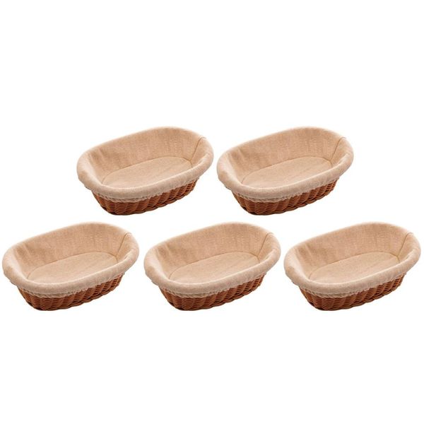 5 Cestas Porta Pão 24x17cm Oval Rattan Plástico Forro Tecido Cesto Lyor