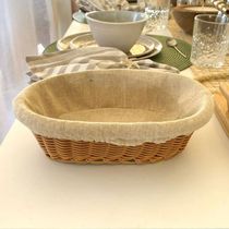 5 Cestas Porta Pão 24x17cm Oval Rattan Plástico Forro Tecido Cesto Lyor