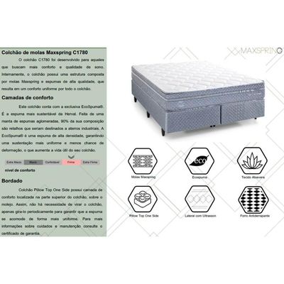 Conjunto Box Baú Casal: Colchão Molas Herval Maxspring C1780 + Base CRC Suede Gray (138x188)