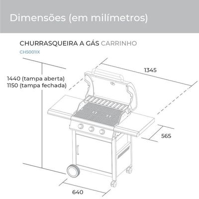 Churrasqueira Com Carrinho Inox À Gás Suggar CH5001IX Bivolt