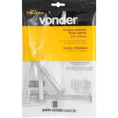Parafuso Sextavado Rosca Soberba 1-4''x70mm 4 Peças Vonder
