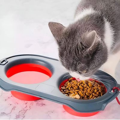 Comedouro Duplo Retrátil Portátil Com Gancho Cães Gatos