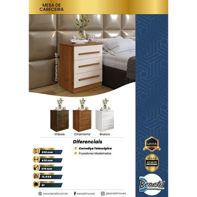 Mesa De Cabeceira Perça 3 Gavetas - Benetil Cinamomo Off