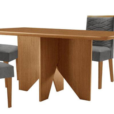 Mesa Evora 120 Mdf Canto Com 4 Cadeiras Safira Linho Grafite Naturalle