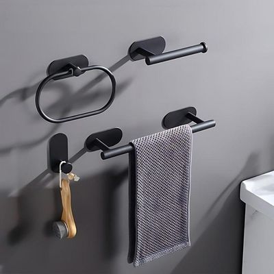 Kit Acessorios Banheiro Aço Inox Autoadesivo 4 Peças Preto