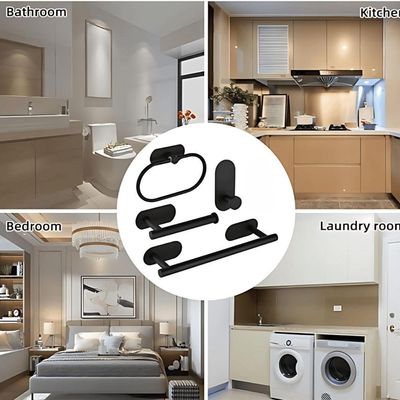 Kit Acessorios Banheiro Aço Inox Autoadesivo 4 Peças Preto