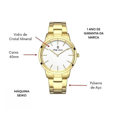 Relógio Masculino Beckham Steel Golden White 40mm